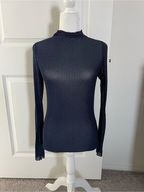 EUC Free People Dance All Night Navy Sheer Rhinestone Top Small